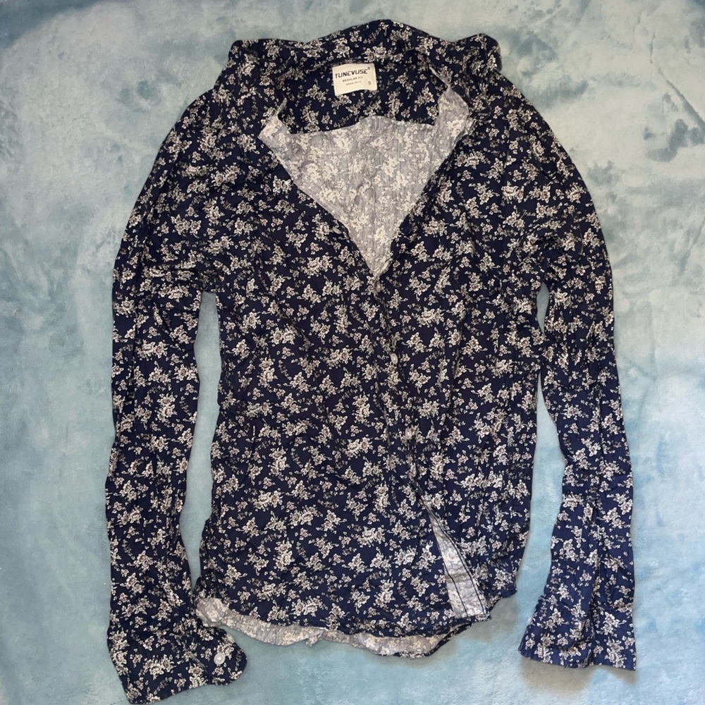 Navy Floral Dress Shirt